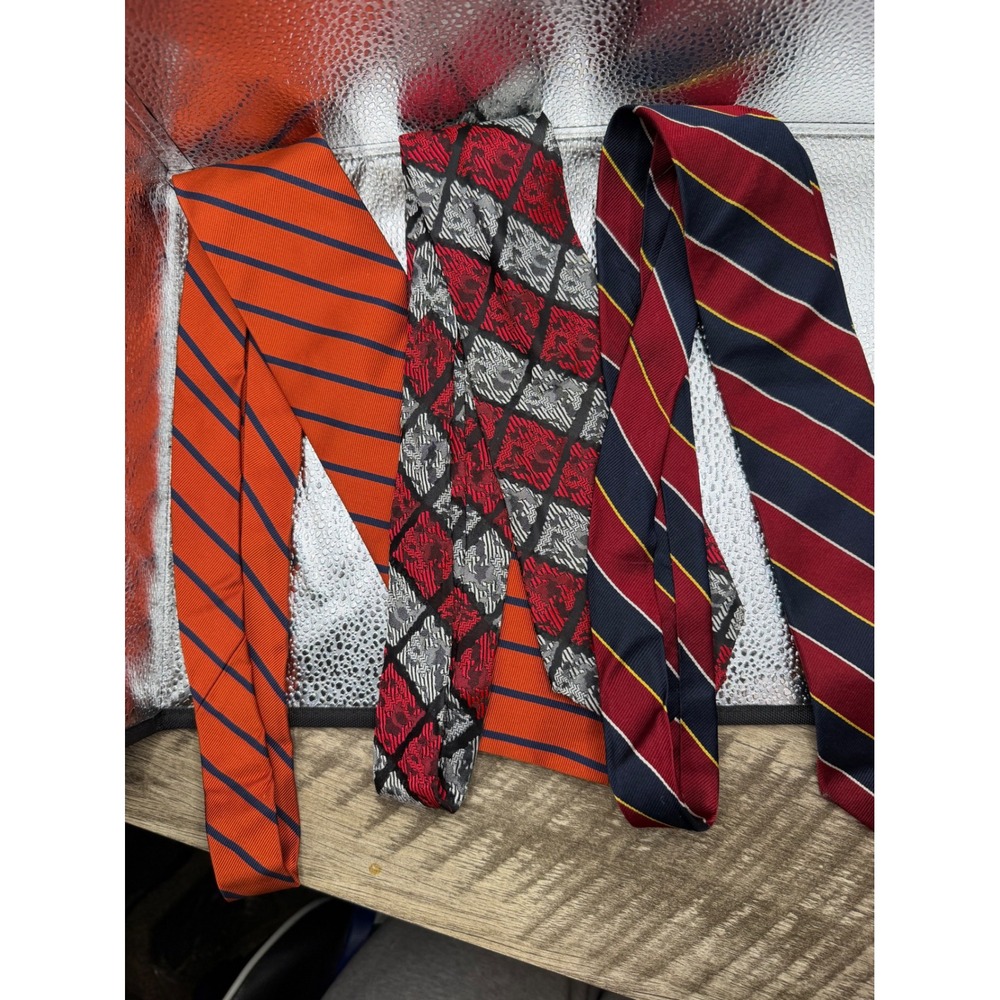 Lot of 3 Vintage Mens Neckties Rooster Kuppenheimer Striped Geometric Silk Blend
